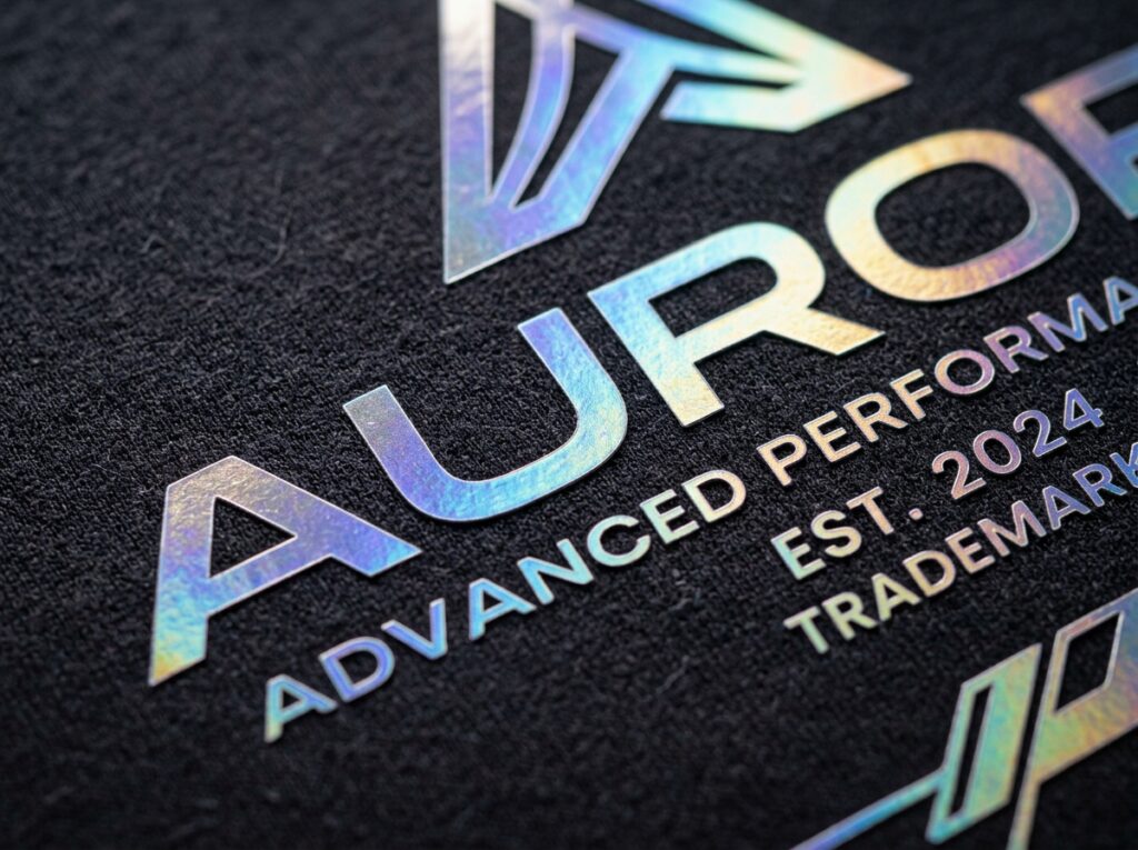 Close-up of holographic and metallic vinyl iron-on transfer applied to fabric