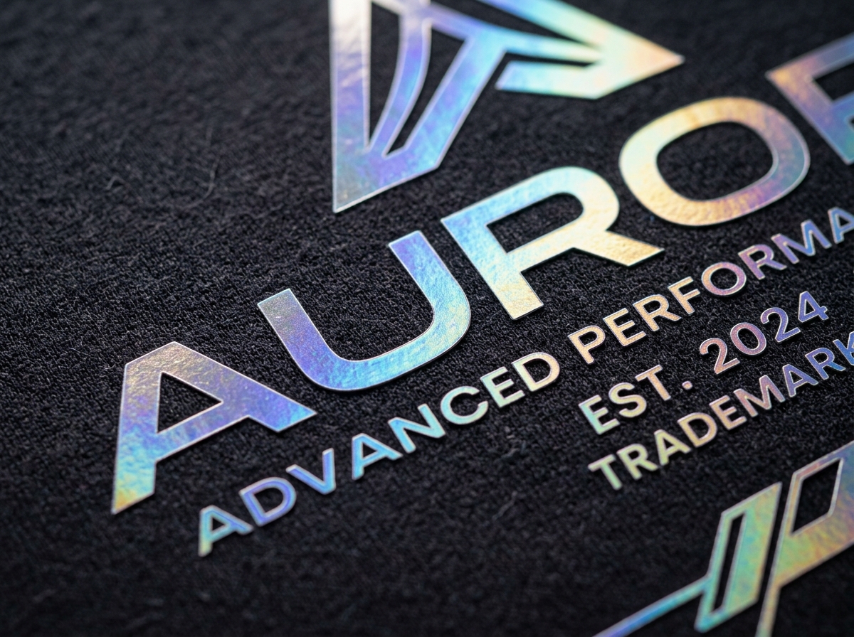 Détail macro de flocage flex thermocollant vinyle holographique et métallique sur textile